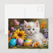 Easter Kitten with Flowers and Painted Eggs  シーズンポストカード (正面/裏面)