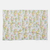 Easter Lamb And Chick Watercolor Floral Spring キッチンタオル (横)