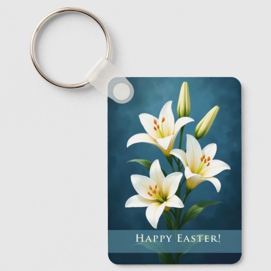 Easter Lilies Blue Christian Faith Gift キーホルダー (正面)