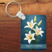 Easter Lilies Blue Christian Faith Gift キーホルダー (正面)