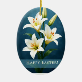 Easter Lilies Blue Christian Faith Gift セラミックオーナメント