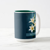 Easter Lilies Blue Christian Faith Gift ツートーンマグカップ (正面右)