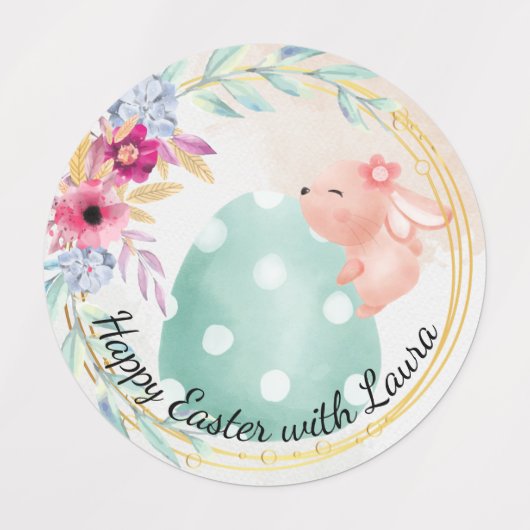 Easter  - little bunny on big egg ラベル (デザイン2)
