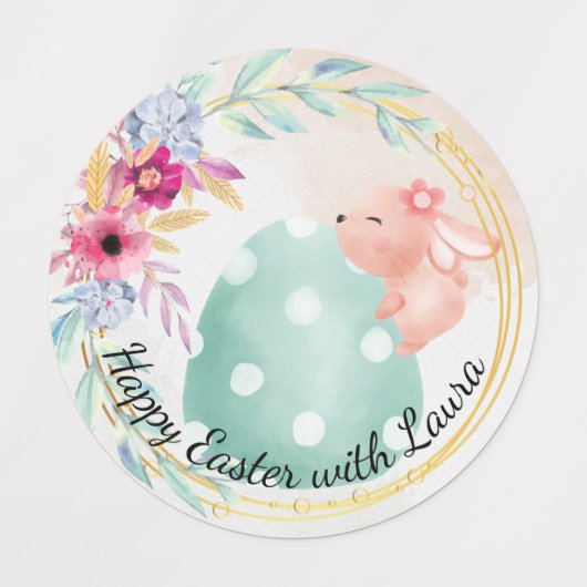 Easter - little bunny on big egg ラベル (デザイン1)
