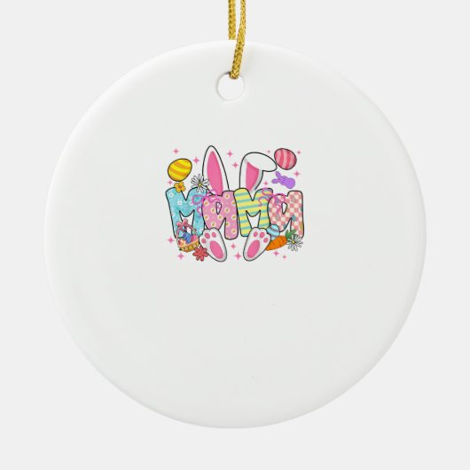Easter Mama Bunny Ears Coquette Bow Easter Rabbit  セラミックオーナメント (正面)