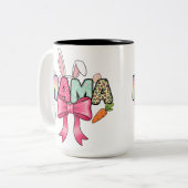 Easter Mama Colorful Bunny Ears & Floral Patterns ツートーンマグカップ (正面左)