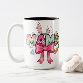 Easter Mama Colorful Bunny Ears & Floral Patterns ツートーンマグカップ