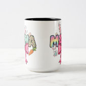 Easter Mama Colorful Bunny Ears & Floral Patterns ツートーンマグカップ (中央)