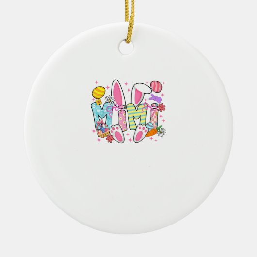 Easter Mimi Bunny Ears Coquette Bow Easter Rabbit  セラミックオーナメント (正面)