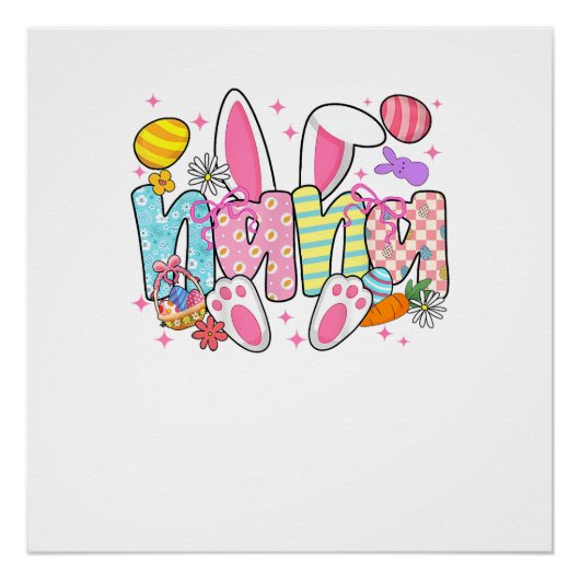 Easter Nana Bunny Ears Coquette Bow Easter Rabbit  ポスター (正面)