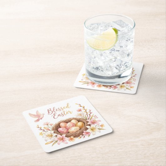 Easter Nest with Eggs スクエアペーパーコースター (インサイチュ)