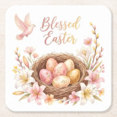 Easter Nest with Eggs スクエアペーパーコースター (正面)
