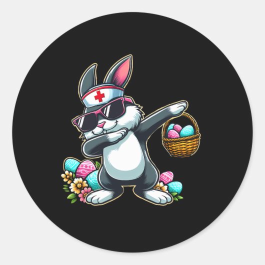 Easter Nurse Women Cute Bunny Nurse Easter Rn Lpn  ラウンドシール (正面)