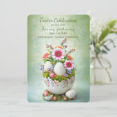 Easter Party Invitation Floral Eggs Spring Elegant 招待状 (スタンド正面)