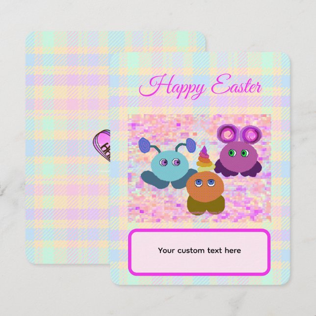 Easter Pastel Plaid Flat Card with Envelope (正面/裏面)