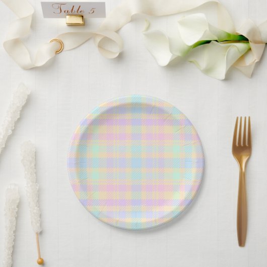 Easter Pastel Plaid Party Paper Plates ペーパープレート (ウェディング)
