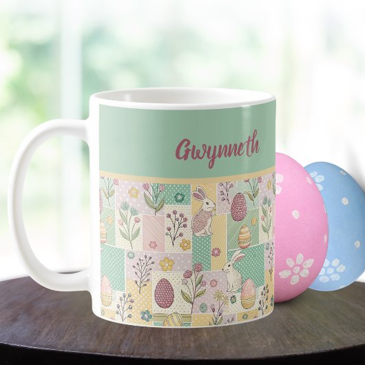 Easter Patchwork Pastel Bunnies Eggs and Gingham コーヒーマグカップ