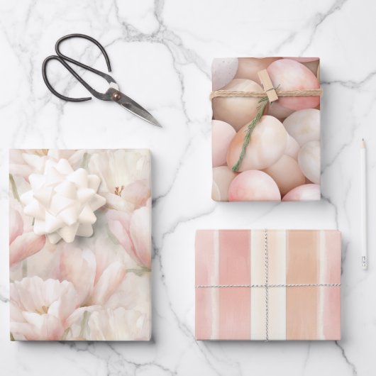 Easter Pink Peach Floral Birthday   ラッピングペーパーシート (正面)