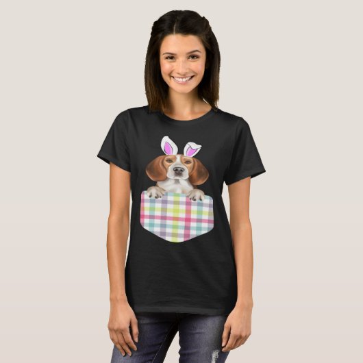 Easter Plaid Beagle Bunny Dog In Pocket Tシャツ (正面フル)