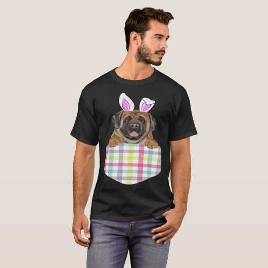 Easter Plaid Mastiff Bunny Dog In Pocket Tシャツ (正面フル)