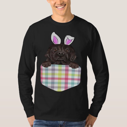 Easter Plaid Newfoundland Bunny Dog In Pocket Tシャツ (正面)