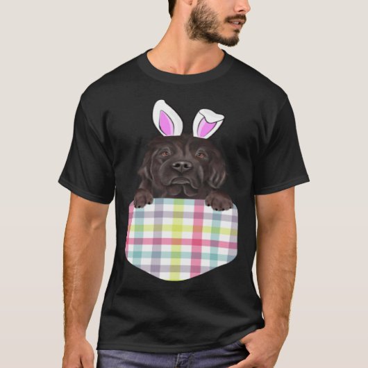 Easter Plaid Newfoundland Bunny Dog In Pocket Tシャツ (正面)
