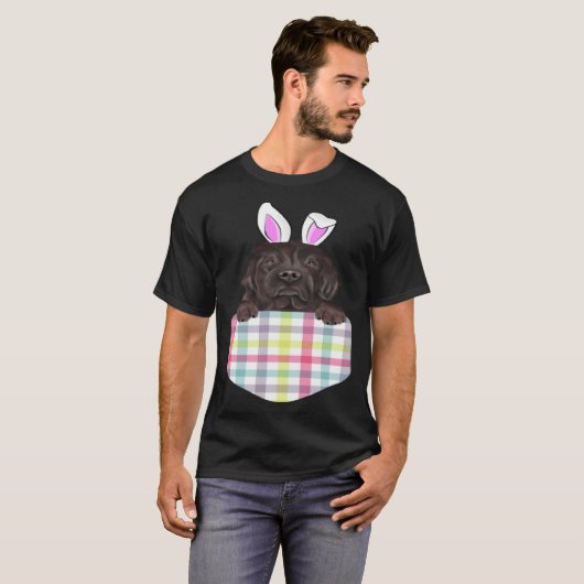 Easter Plaid Newfoundland Bunny Dog In Pocket Tシャツ (正面フル)