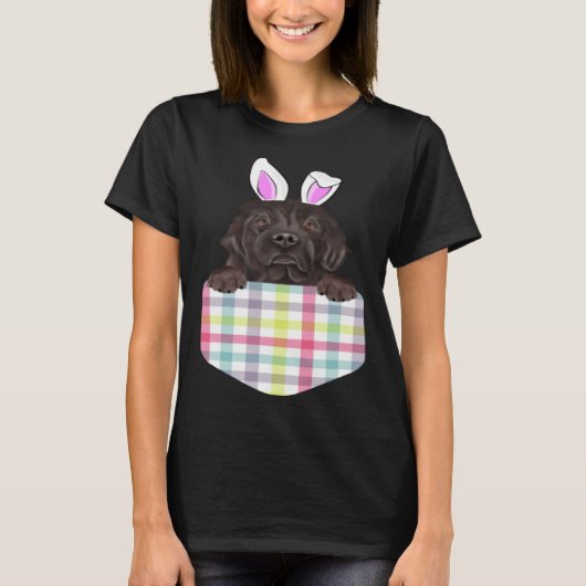 Easter Plaid Newfoundland Bunny Dog In Pocket Tシャツ (正面)