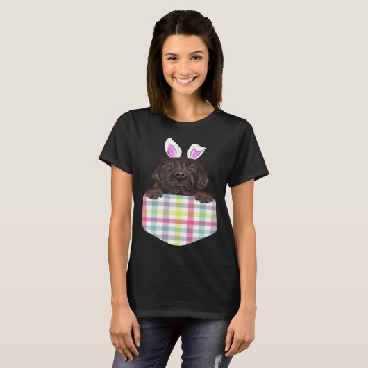 Easter Plaid Newfoundland Bunny Dog In Pocket Tシャツ (正面フル)