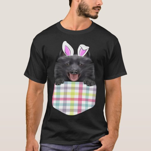 Easter Plaid Schipperke Bunny Dog In Pocket Tシャツ (正面)