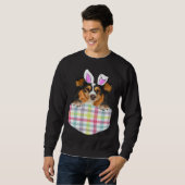 Easter Plaid Shetland Sheepdog Bunny Dog In Pocket スウェットシャツ (正面フル)