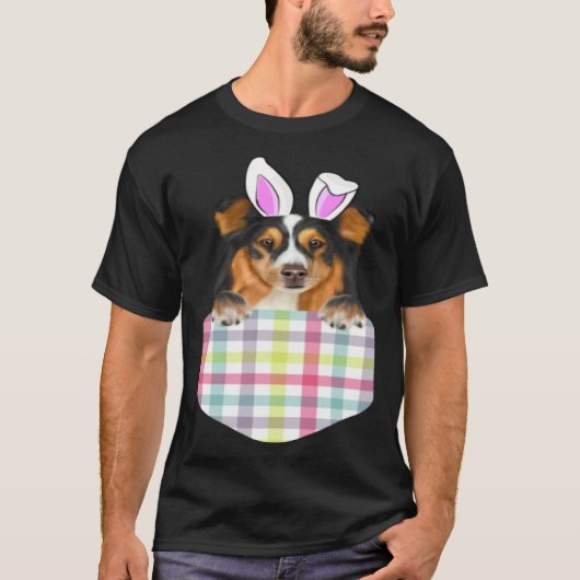 Easter Plaid Shetland Sheepdog Bunny Dog In Pocket Tシャツ (正面)