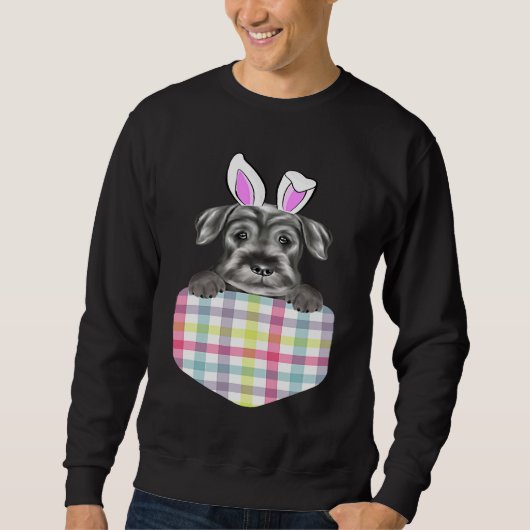 Easter Plaid Standard Schnauzer Bunny Dog In Pocke スウェットシャツ (正面)