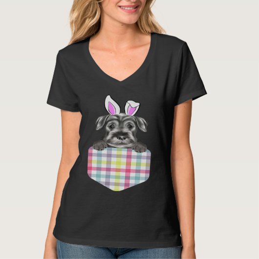 Easter Plaid Standard Schnauzer Bunny Dog In Pocke Tシャツ (正面)