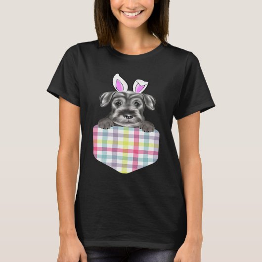 Easter Plaid Standard Schnauzer Bunny Dog In Pocke Tシャツ (正面)