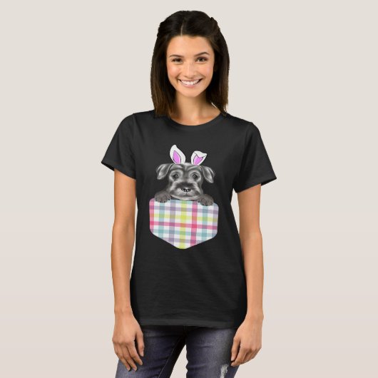 Easter Plaid Standard Schnauzer Bunny Dog In Pocke Tシャツ (正面フル)