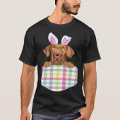 Easter Plaid Vizsla Bunny Dog In Pocket Tシャツ (正面)
