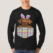 Easter Plaid Vizsla Bunny Dog In Pocket Tシャツ (正面)
