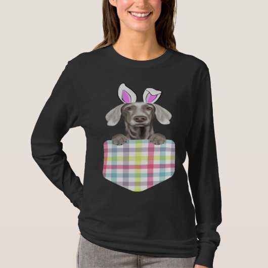 Easter Plaid Weimaraner Bunny Dog In Pocket Tシャツ (正面)