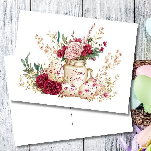 Easter Postcard with Easter Eggs and Flowers ポストカード