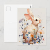 Easter Postcard with Flowers and Easter Bunny ポストカード (正面/裏面)