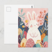 Easter Postcard with Flowers and Easter Bunny ポストカード (正面/裏面)