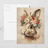 Easter Postcard with Flowers and Easter Bunny ポストカード (正面/裏面)