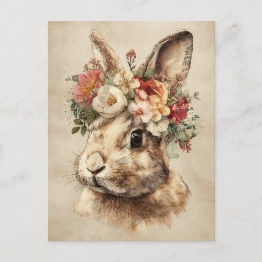 Easter Postcard with Flowers and Easter Bunny ポストカード (正面)