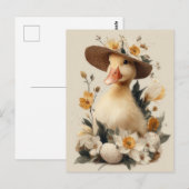 Easter Postcard with Flowers and Easter Duckling ポストカード (正面/裏面)