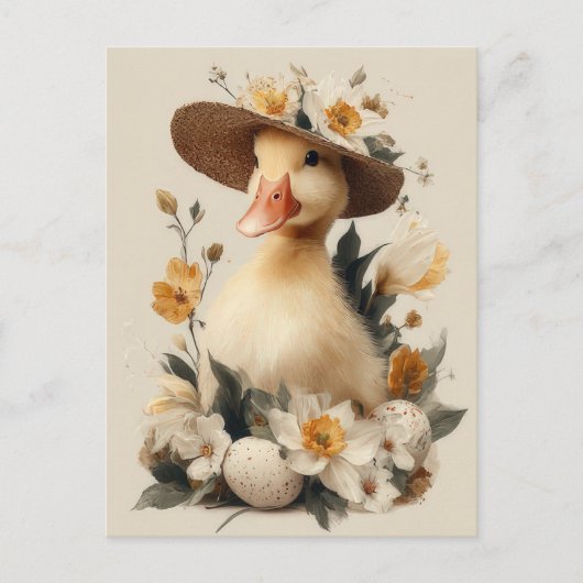 Easter Postcard with Flowers and Easter Duckling ポストカード (正面)