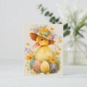 Easter Postcard with Flowers and Easter Duckling ポストカード (スタンド正面)