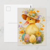 Easter Postcard with Flowers and Easter Duckling ポストカード (正面/裏面)