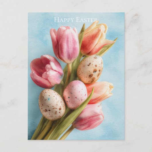 Easter Postcard with Flowers and Easter Eggs ポストカード (正面)