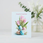 Easter Postcard with Flowers and Easter Eggs ポストカード (スタンド正面)